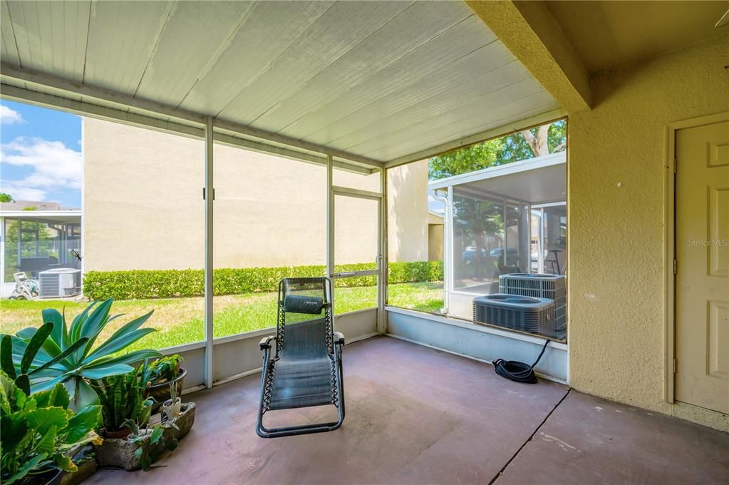 The covered/screened lanai is 15' x 12', has a handy storage closet and was recently re-screened.