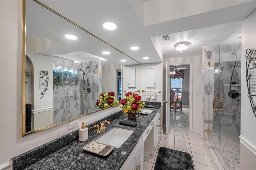 Guest Bathroom with double sinks, granite counter tops