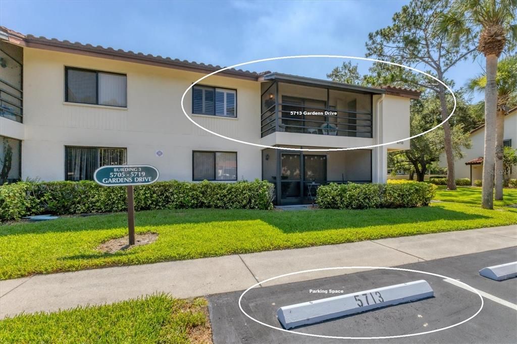 Exterior Front View of Parking Space and 5713 Balcony