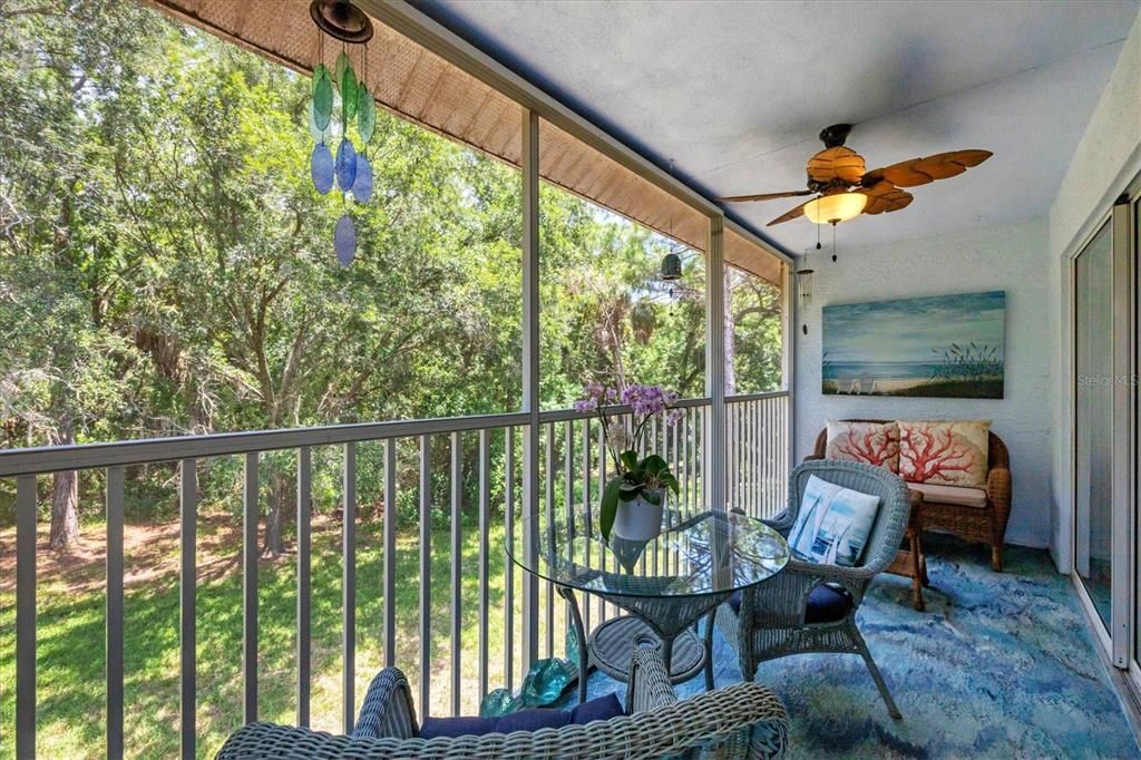 Lanai with 2 ceiling fans and preserve view