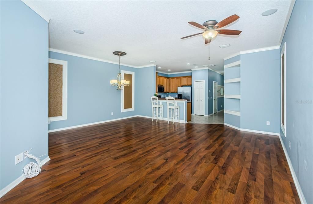 Living and dining area with open plan kitchen