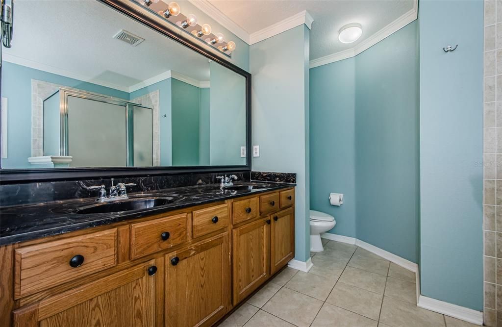 Primary bathroom with shower and free standing tub