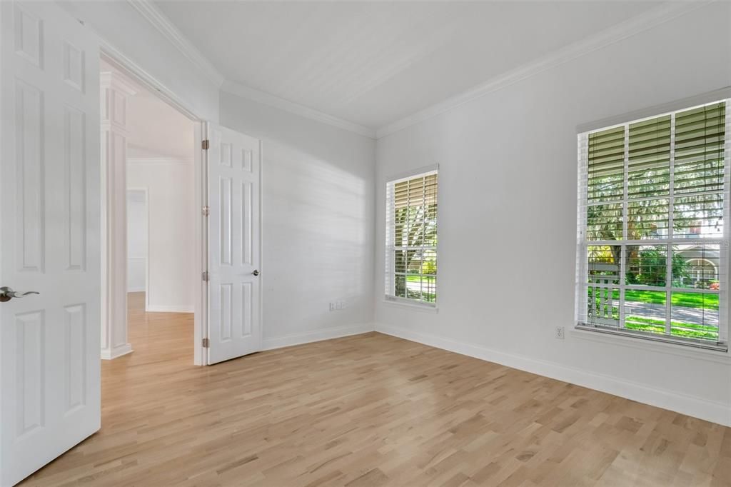 The flooring upstairs is easy care wood-look tile.