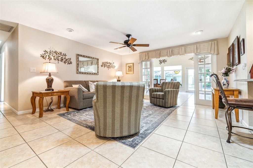 living room open to back great room