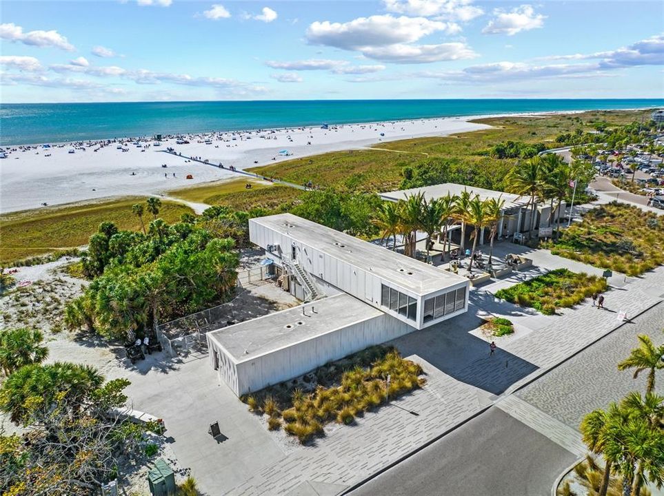 Sixty Acre Public Beach includes: beach restrooms and shade pavilion.  Picnic shelters, two concession buildings, wedding pavilion, restored and expanded public beach plaza, A mile-long park esplanade to enhance pedestrian safety.