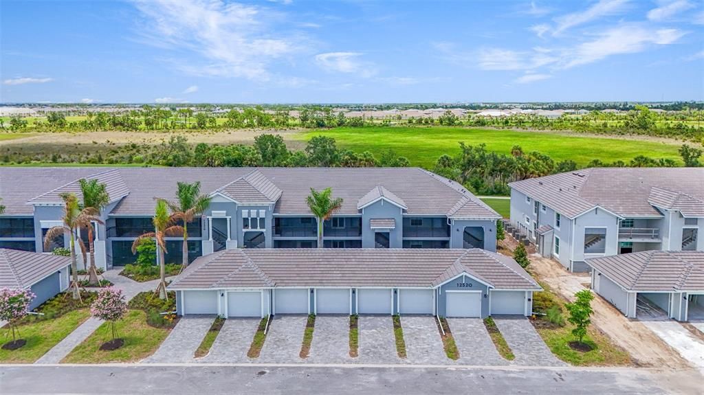 Drone view with golf course in the rear