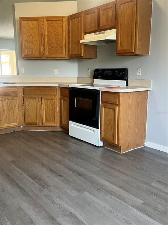 Large eat-in KitchenLuxury Vinyl Flooring -Breakfast Bar open to living room-Double Pantry