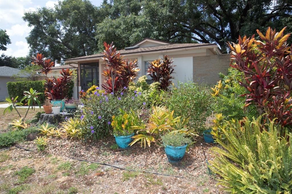 FRONT YARD WITH FLOWERS BED