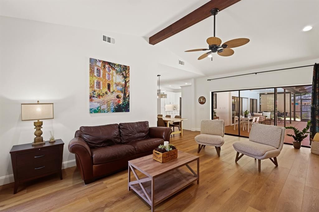 Pocket sliding doors in the family room to the pool area