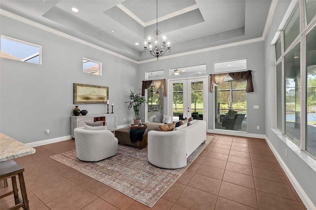 Family Room w/Custom Double Tray Ceiling & Crown Molding