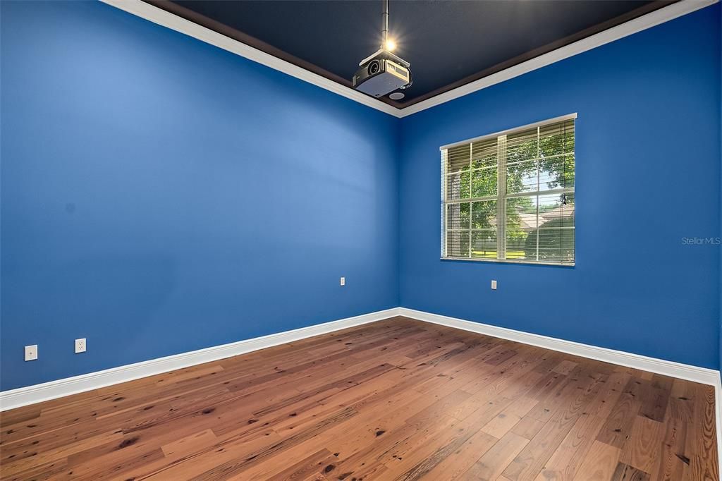 Downstairs Theater Room w/Wood Floors & Crown Molding