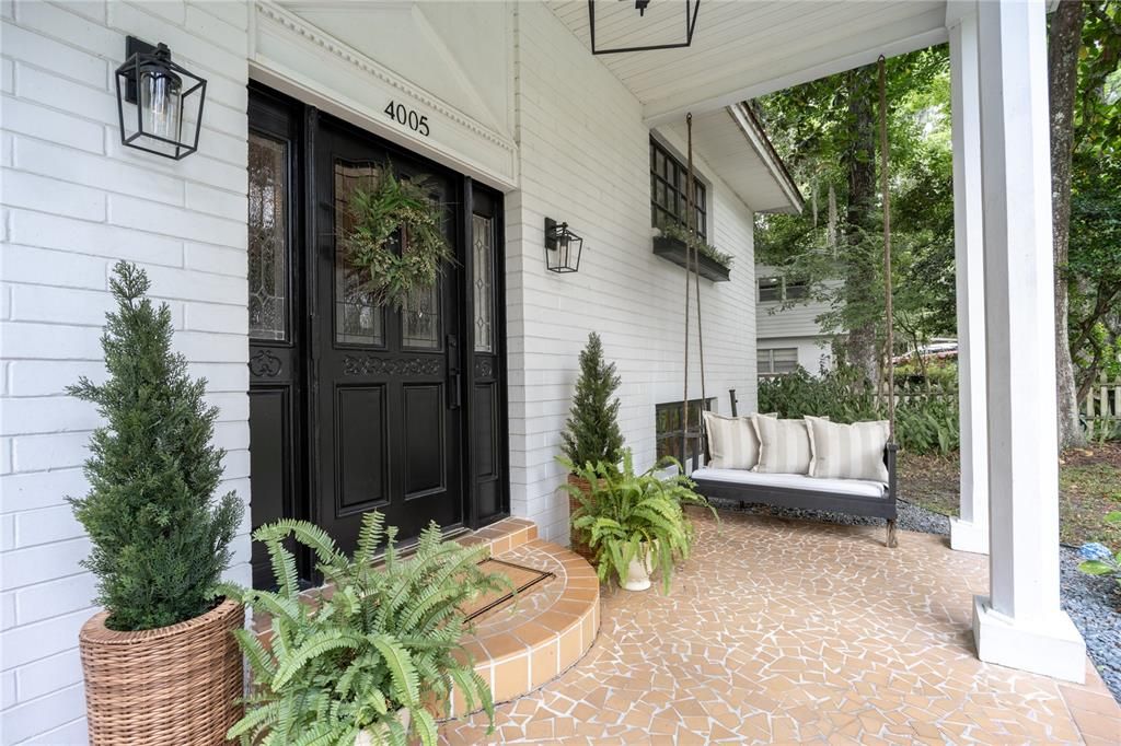 Inviting Entry with Custom Built Front Porch Swing