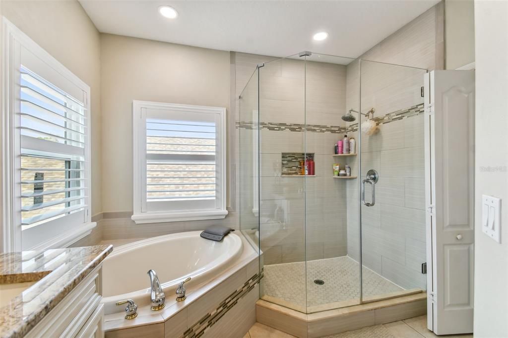 Newly renovated shower and tile around the tub
