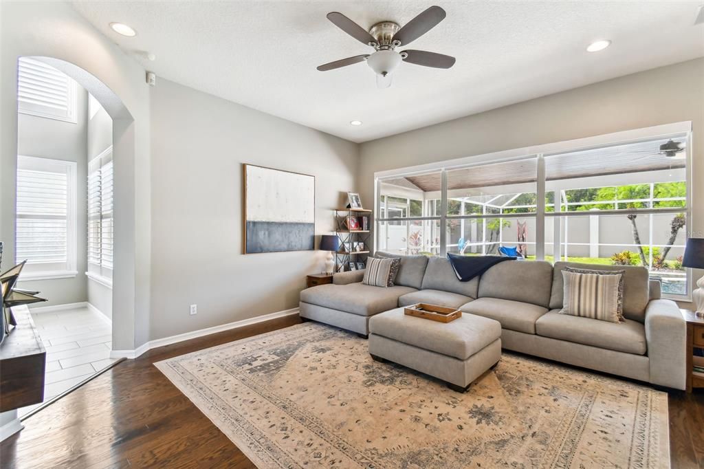 Family room overlooking the backyard/pool.