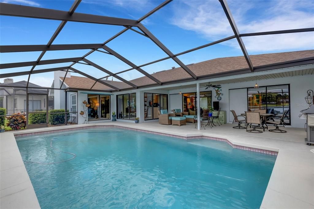 The pool /patio lanai are massive, the entire rear of this home has access to the lanai & Pool.