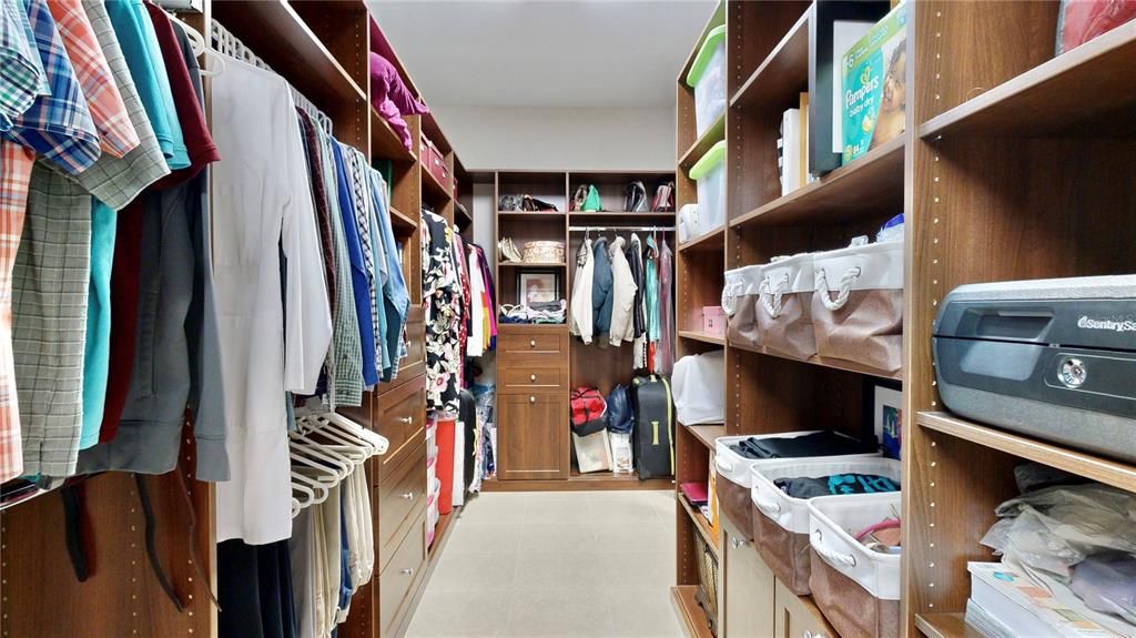 Close up of the custom closet in primary bedroom