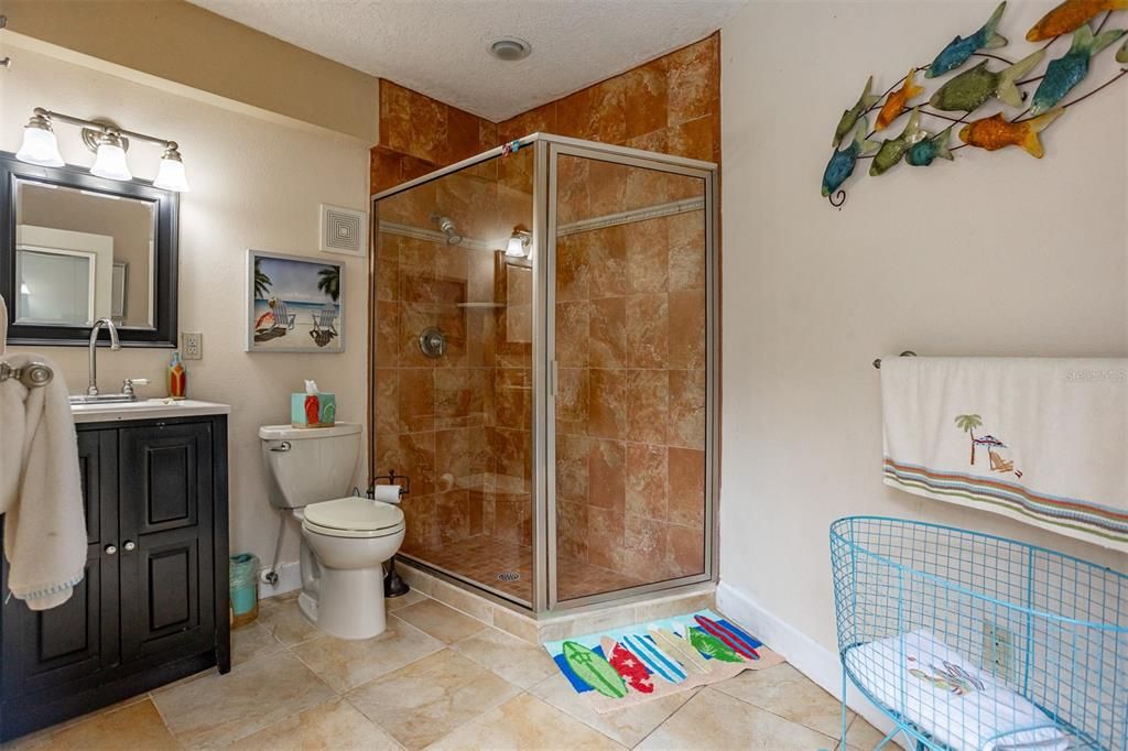 Pool bathroom with walk in shower