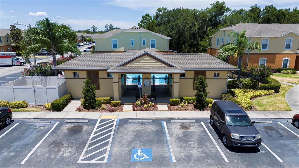 Community clubhouse with pool