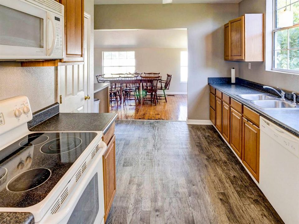 Kitchen overlooking the dining room.