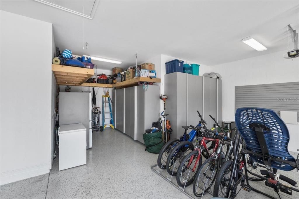 Garage storage cabinets and shelving.