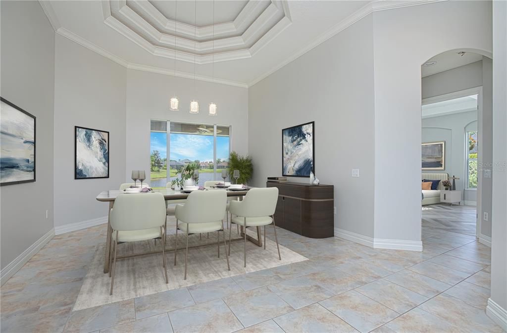 Virtually staged image. Dining Room.