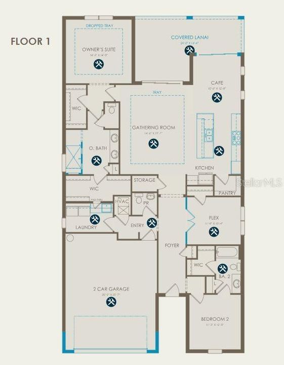 Floor plan with structural options selected.