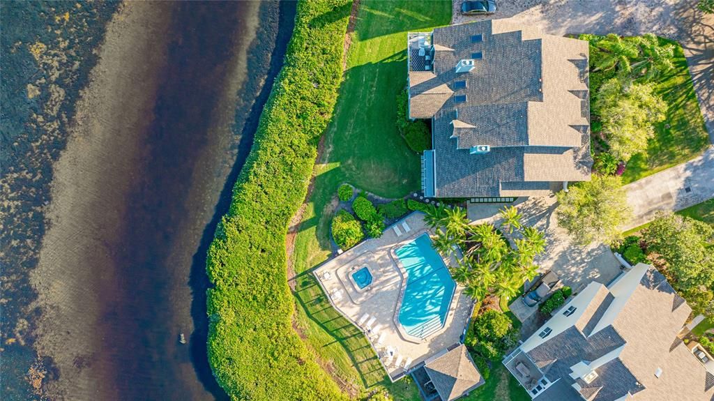 Poolside, Sarasota Bay views, water access, natural island setting.