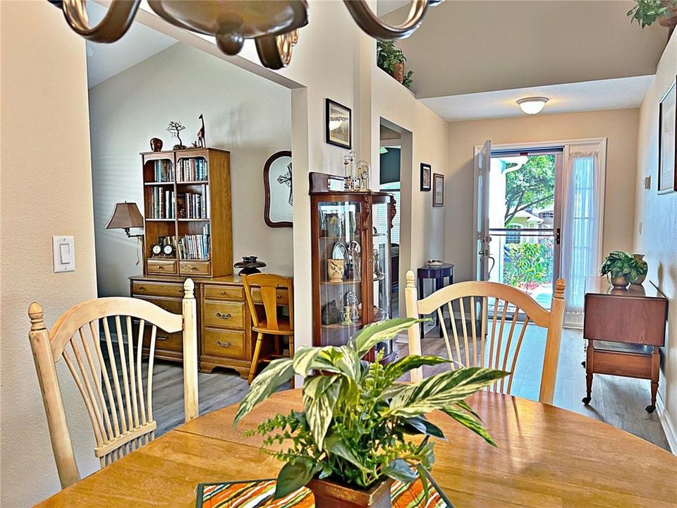 Dining room, den/study on the left kitchen on the right front entry