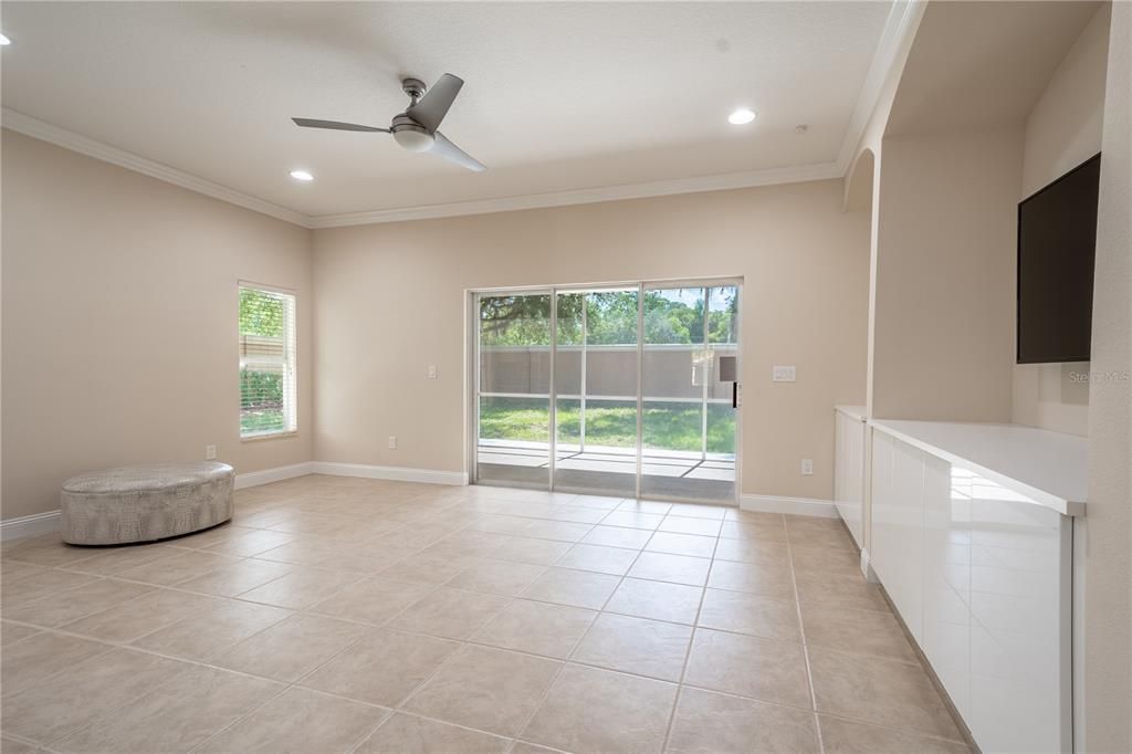 The spacious family room is ideal for entertaining