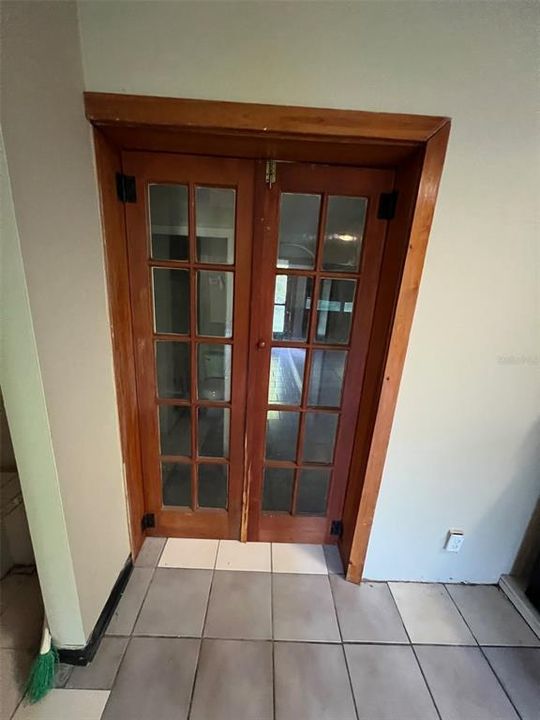 French doors with pathway to Kitchen