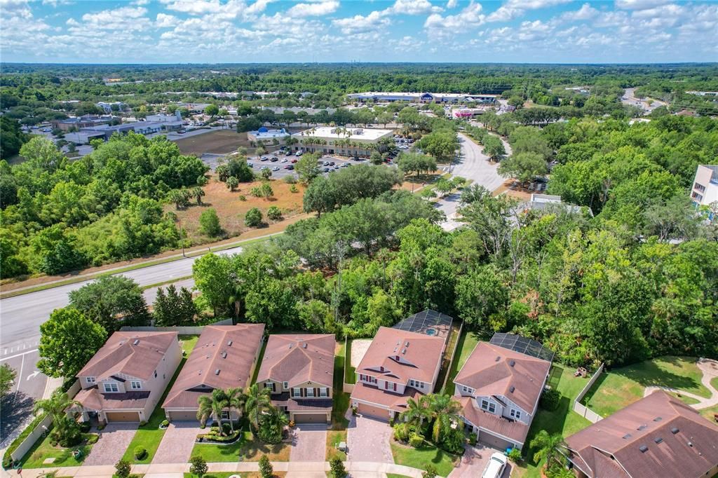 Overhead looking south towards shopping and Red Bug Lake Rd.