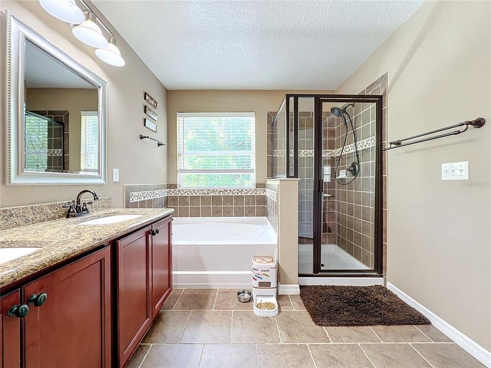 Primary bathroom with separate tub and shower