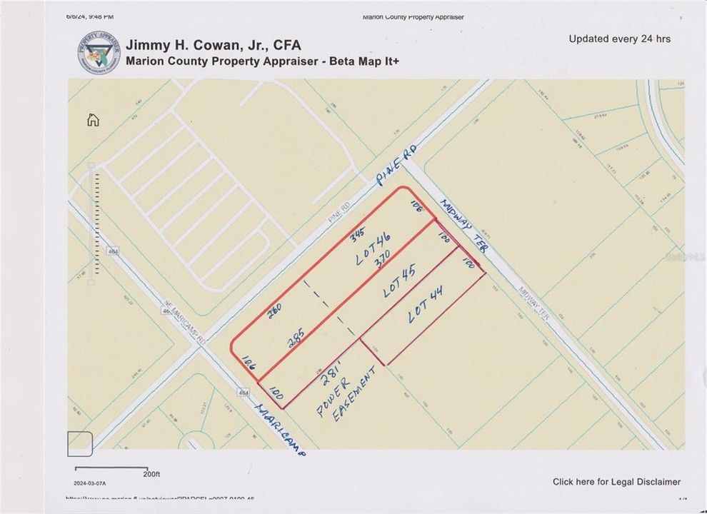 DIMINSIONS FOR THE THREE LOTS TOTALING 4.32 ACRES