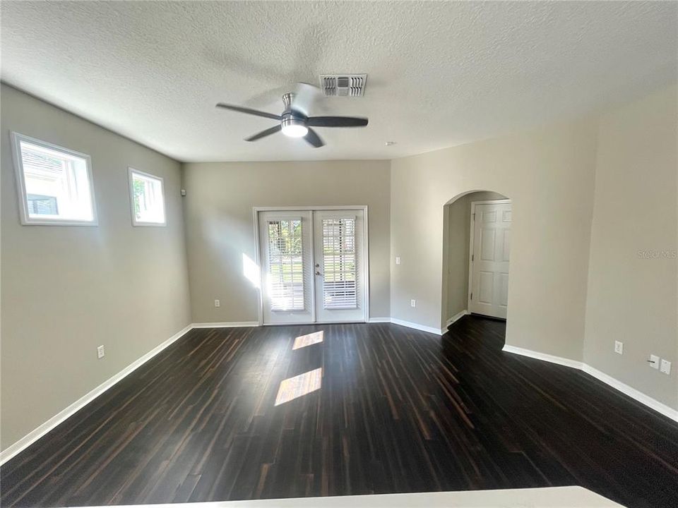 Family room with double french doors