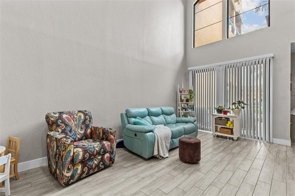 high ceilings in open living area