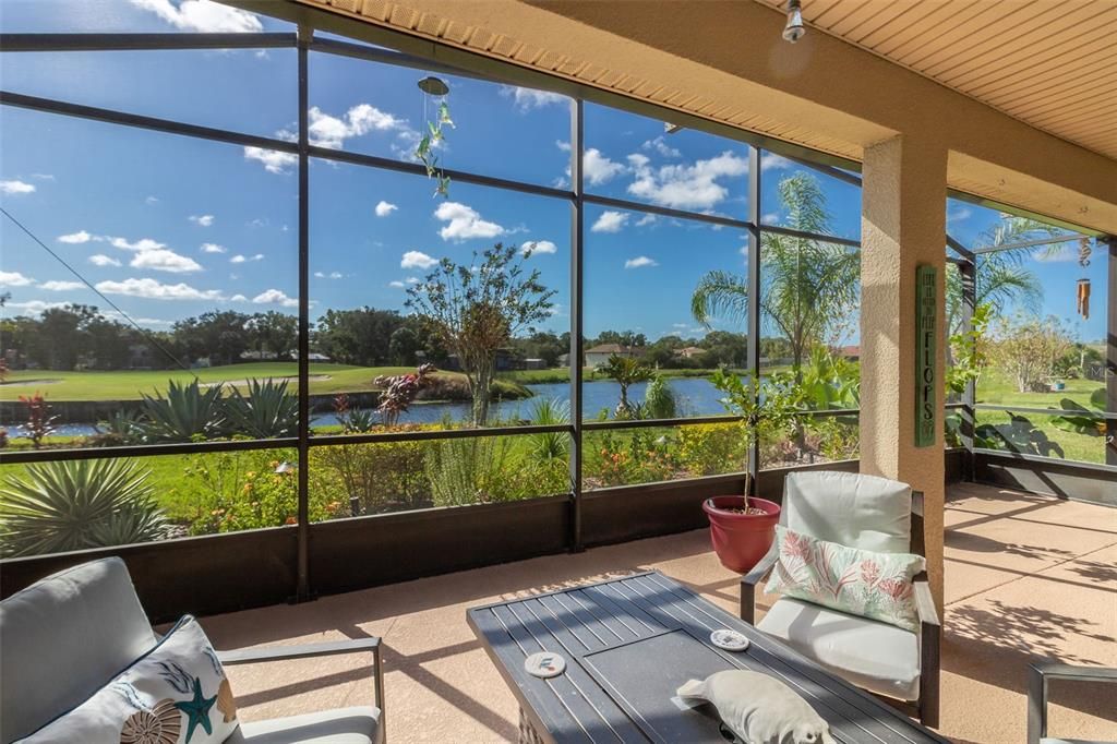 Extended Screened Lanai with Pond and Golf Course Views