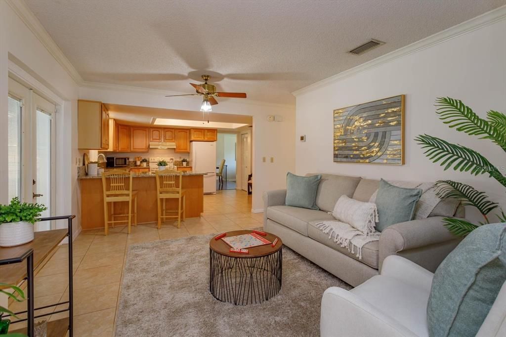 Breakfast bar to kitchen from family/flex room