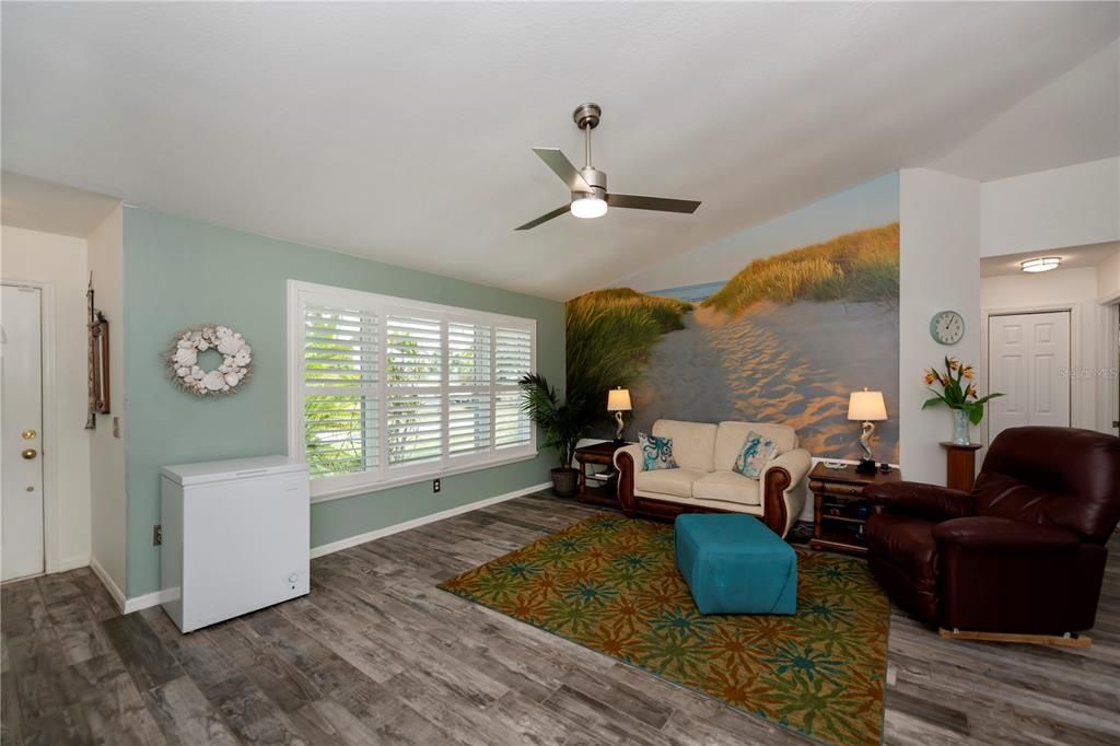 Living room and front entry foyer