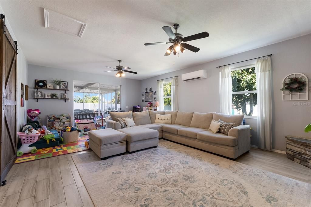 Family Room with sliders out to patio