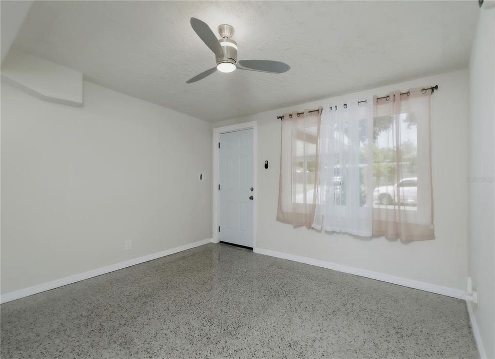 Interior of front door and living room