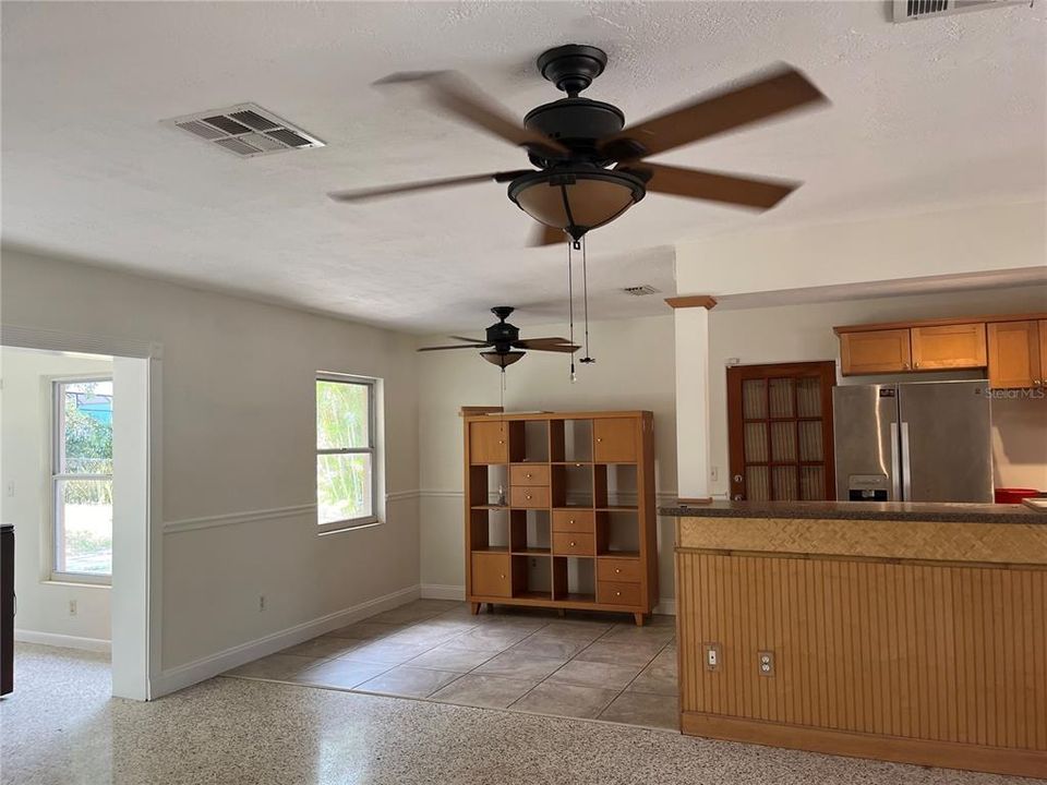 Great room with kitchen and Living room area with a dining area as well