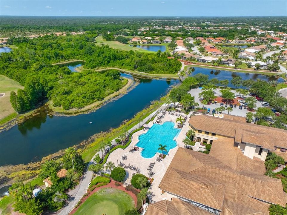 Aerial View of the Renaissance Golf and Country Club and the large heated pool.