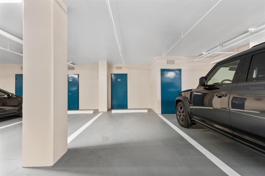 Parking spot with private storage room