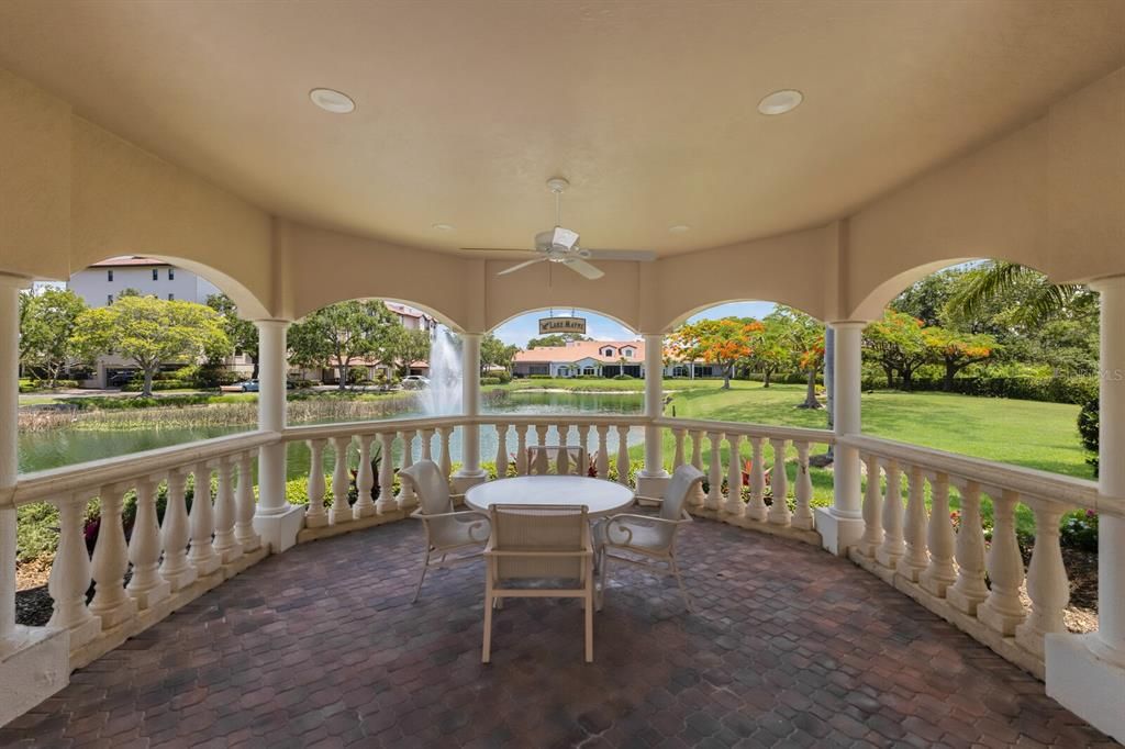 Eagles Point gazebo overlooking pond and fountain