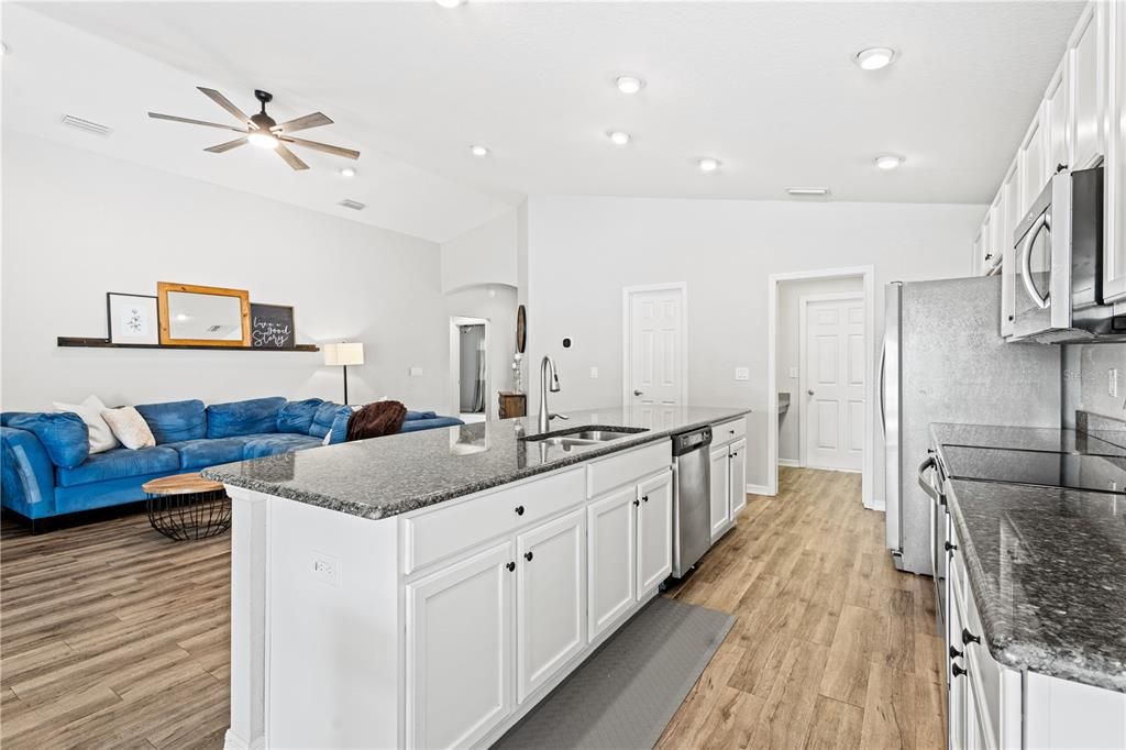 Kitchen over looking living area