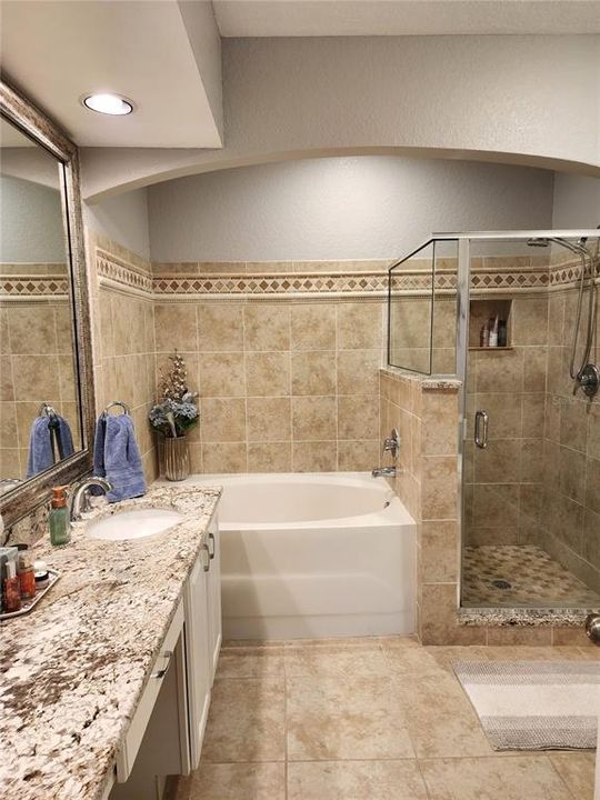 Main Bathroom with Dual Sinks, Soaker Tub and Shower