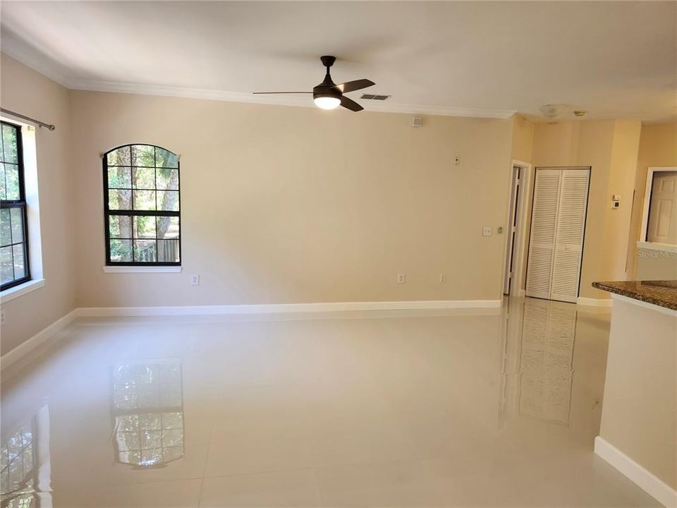 Living room with new tile flooring