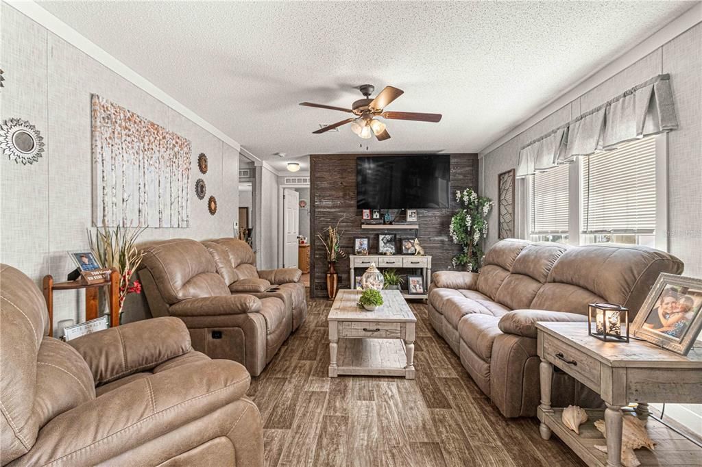 FAMILY ROOM WITH BARN DOORS TO DINING ROOM