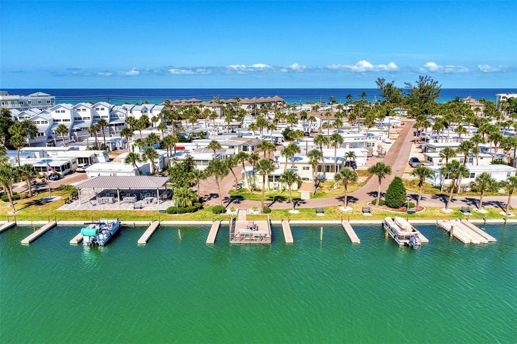 Here you can see the boat docks along the seawall of Gulf Bay Coop.