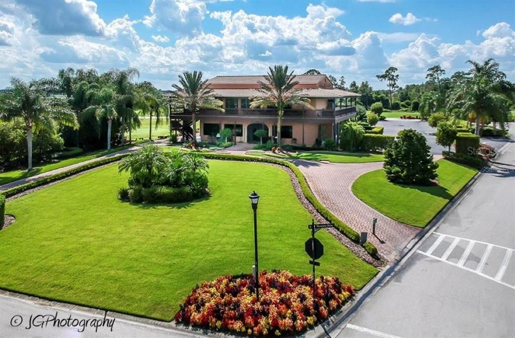 This building has the golf pro shop on the lower level and the Eagles Nest Restaurant on the upper level.